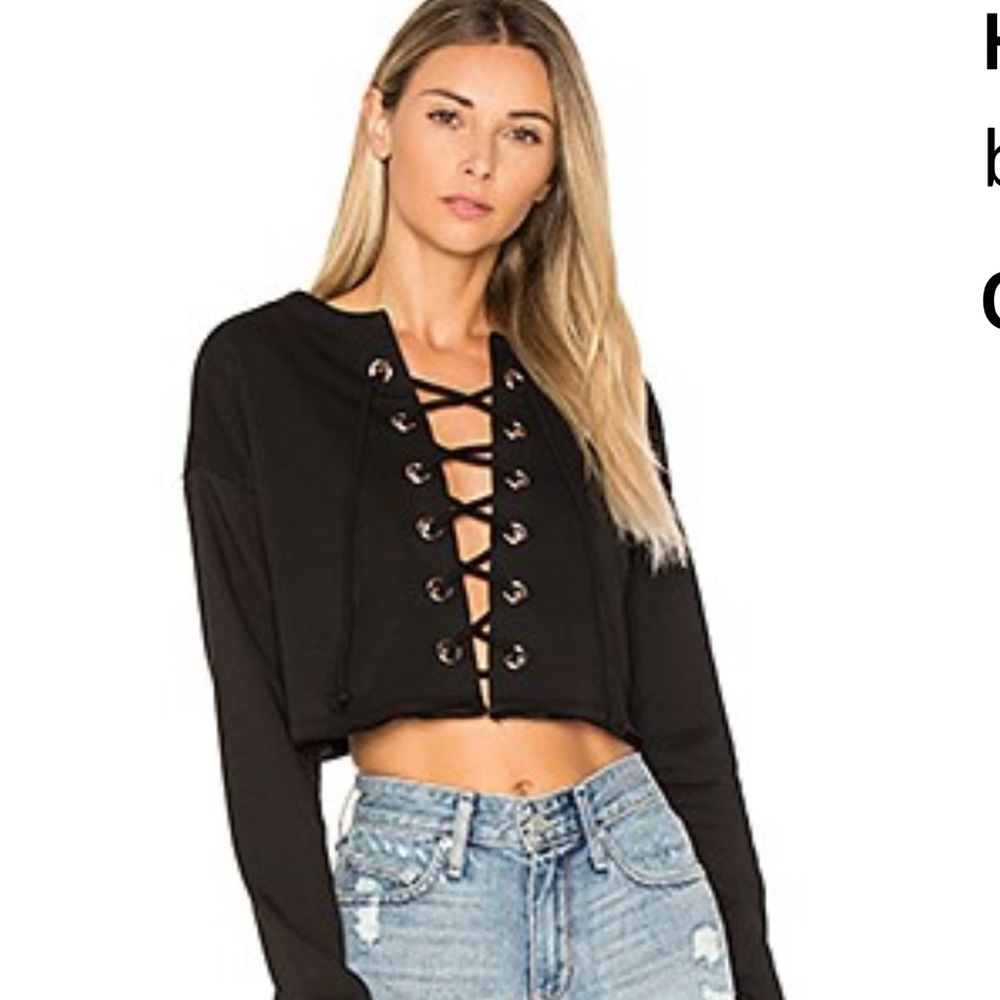 Black lace up sweatshirt